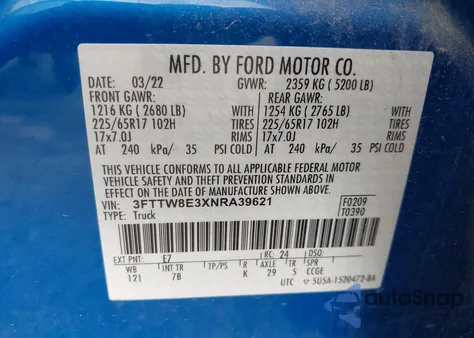 2022 Ford Maverick Xlt from USA, damaged, VIN 3FTTW8E3XNRA39621